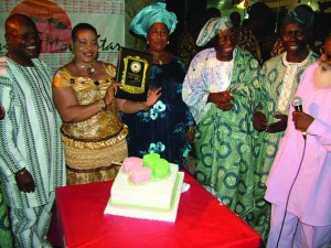 ajoke-4 Representative of the Governor of Oyo State,Mr.Diran Odeyemi, Olori Adeyemi(wife of the Alaafin of Oyo Kingdom,Veteran actors Adebayo Feleti,Tunbosun Odunsi and veteran broadcaster,Chief Yemi Farounbi.