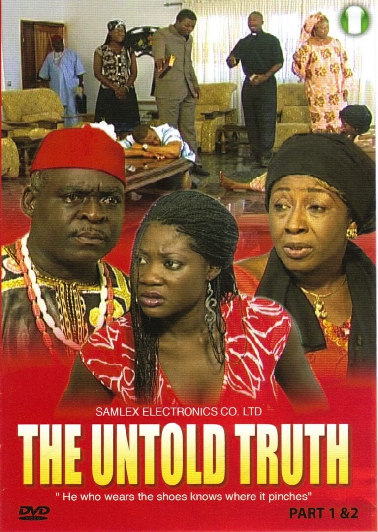 Honest African movie scene depicting traditional culture and drama, featuring African actors in vibrant costumes.
