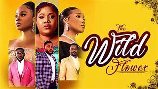 African movie stars in vibrant promotional poster for "The Wild Flower" film.